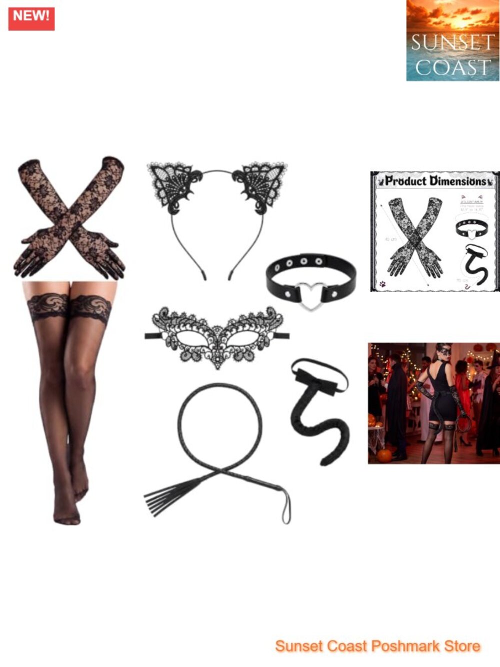 Lace Cat Costume Accessory Kit Faux Leather Cosplay Set